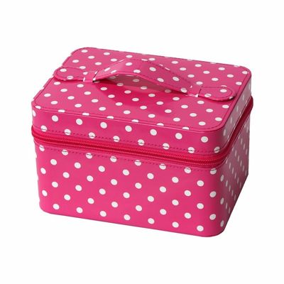 fechamento branco cor-de-rosa de 18*13.5*11cm Dots Portable Cosmetic Box Zipper