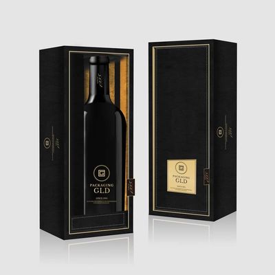 Caixas de empacotamento recicladas do presente do vinho do cartão, única corrediça da caixa da garrafa de vinho para fora preta