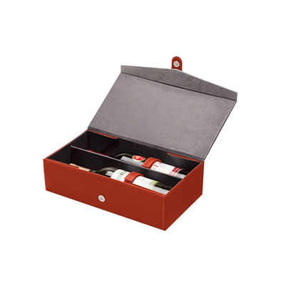 Caixa de couro dobrável do vinho do plutônio da aleta da forma de V, caixa de presente do vinho de 2 garrafas com botão magnético