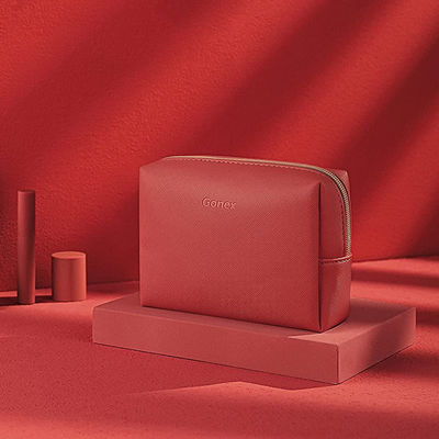 Do saco cosmético da composição do plutônio pequeno vermelho Zippered de couro para o uso diário
