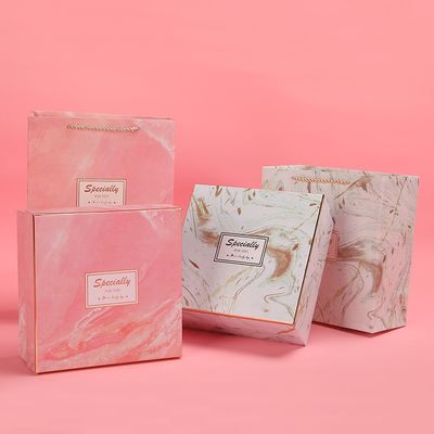 Caixa de presente de aniversário de impressão em mármore com logotipo personalizado com saco de papel caixas rígidas feitas à mão