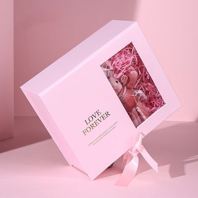 Papel magnético feito sob encomenda do rosa da caixa de presente do bloco liso com fita