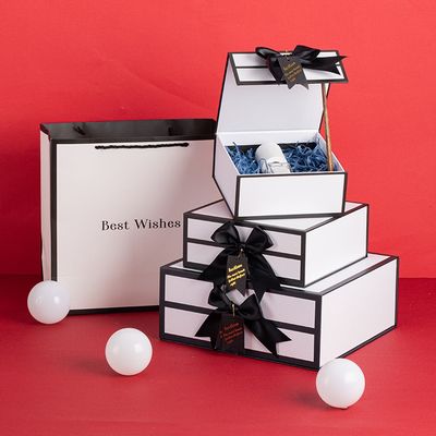 Caixas de presente magnéticas brancas rígidas do cartão com Rim And Ribbon Bow preto