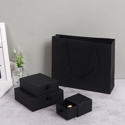 Caixa de joias de papel preto com gavetas caixa de colar de anel de papelão embalagem