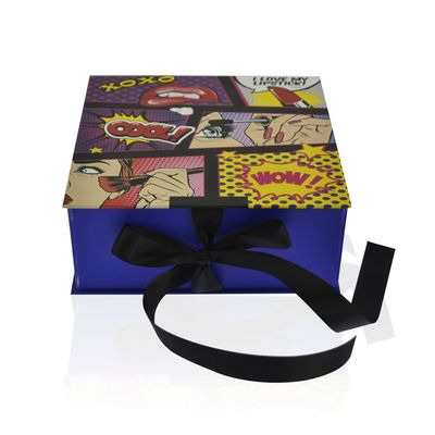 Dobre a caixa de presente de papel rígida imprimindo feita sob encomenda lisa com fechamento da fita