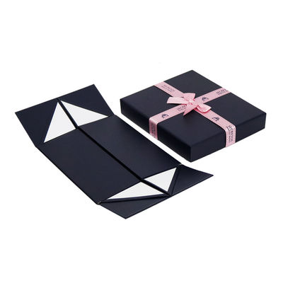 Caixa de presente de papel rígida dobrável 24*20*10cm dos azuis marinhos com decoração da fita