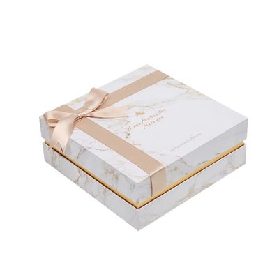 a caixa de presente de papel rígida da textura de mármore de 21*21*9cm, tira a caixa da tampa para o favor do casamento