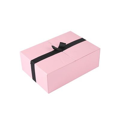 O OEM cor-de-rosa magnético personaliza a caixa de papel cosmética da cópia, caixa de presente da porta dobro 4 partes