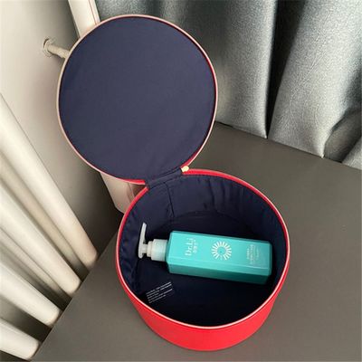 Círculo portátil personalizado do caso de couro de pouco peso da vaidade das senhoras vermelho