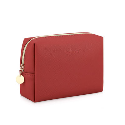 Do saco cosmético da composição do plutônio pequeno vermelho Zippered de couro para o uso diário