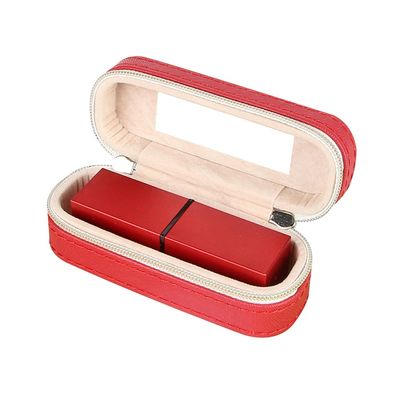 Mini caixa de couro 10*4*3.5cm do batom do curso do plutônio com fechamento dobro do zíper