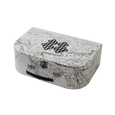 Cabaz decorativo da caixa de presente da mala de viagem do armazenamento da lembrança do mapa com tampa